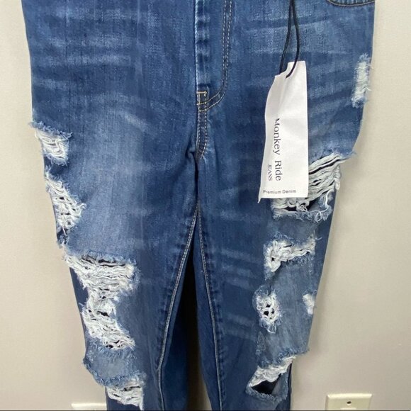 NWT Monkey Ride Distressed Denim Overalls Plus Size XXL Dungarees New With Tags - Picture 7 of 14